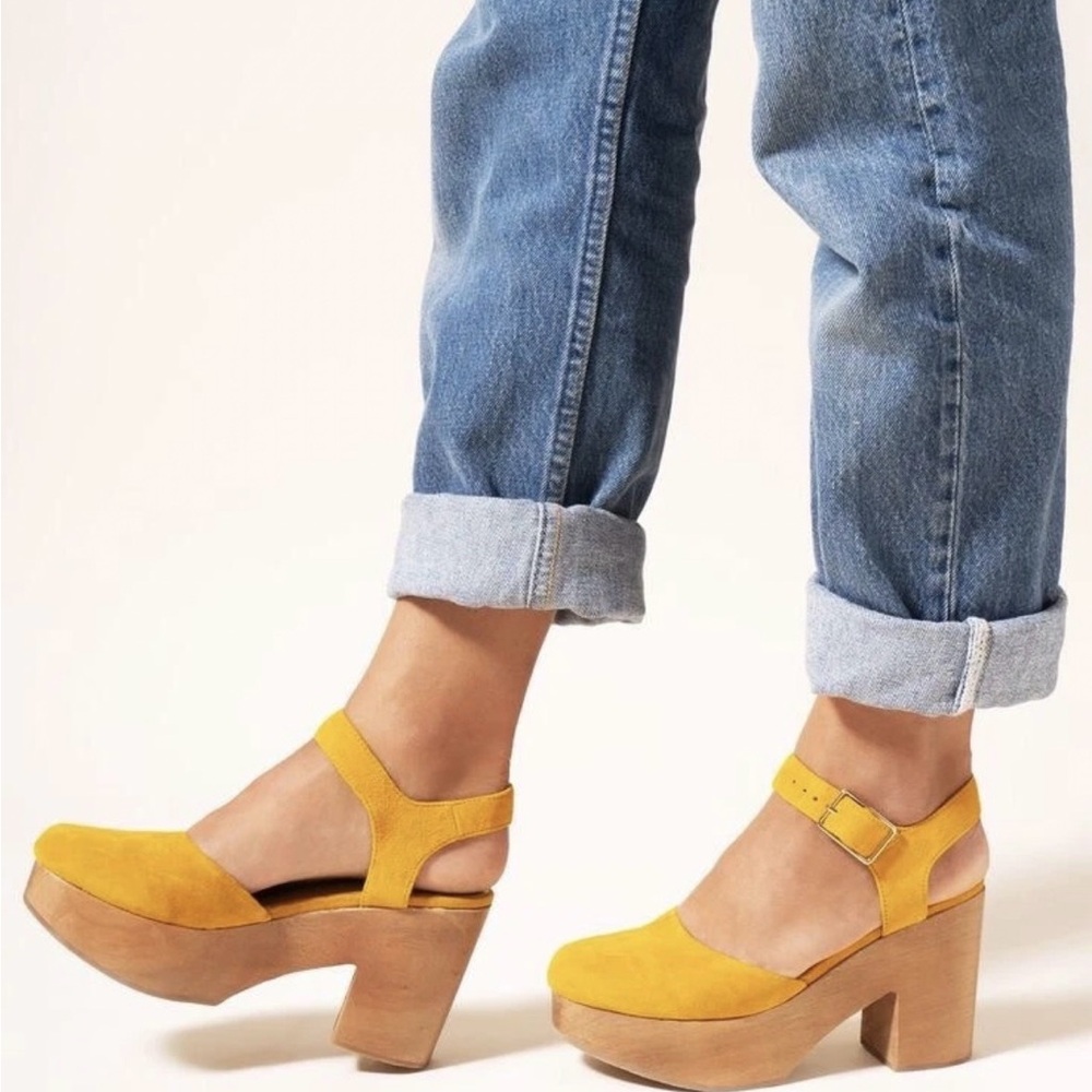 Charlotte Stone Yellow Suede Platform Heels